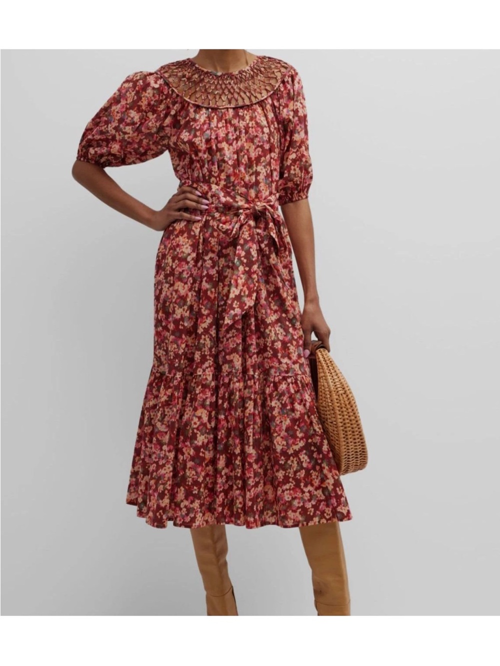 Merlette andersson cotton midi dress M red Alma print $625